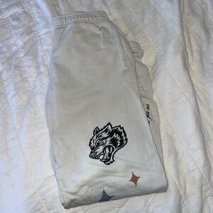 Darc Sport White Track Joggers with Black Wolf Graphic